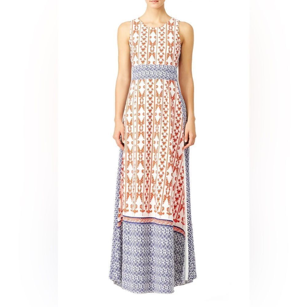 Tularosa Sleeveless Midi Dress Red White Blue Floral Geometric Boho Style Size M